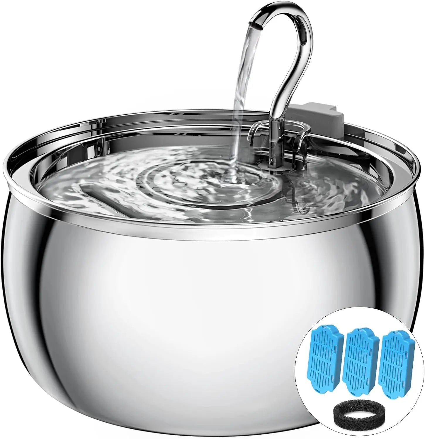 Stainless Steel Water Fountain 4.0L Ultra-Quiet Pump Multi-Filter Dishwasher Safe for Multiple Pets