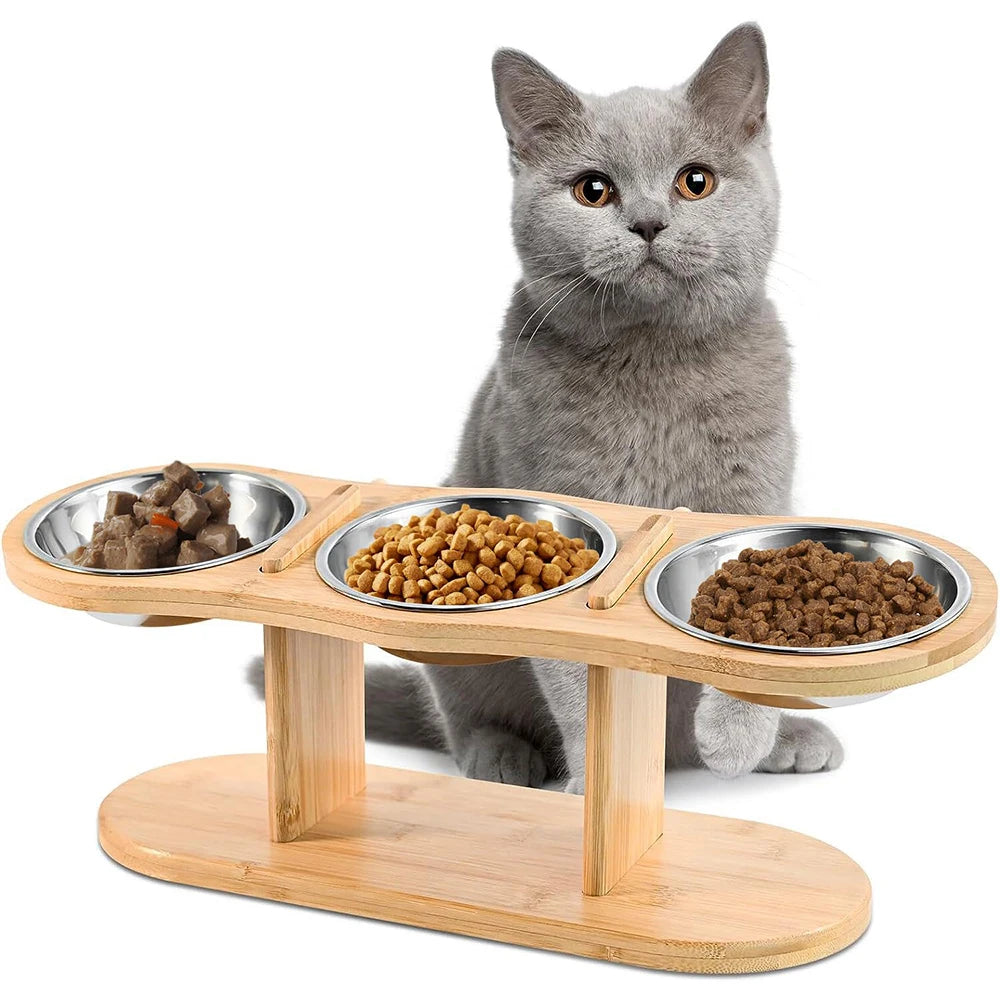 Cat 3 Bowls in 1 Feeder Feeding & Watering Supplies Food Bowl 15-Degree Tilt Raised
