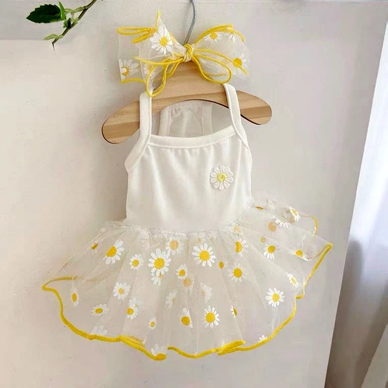 Princess Mesh Puppy Dog Summer Dress Bow Lace