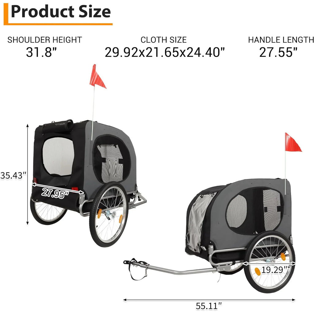 Steel Dog Bike Trailer Folding Pet Cart Bicycle Carrier Max 40kg