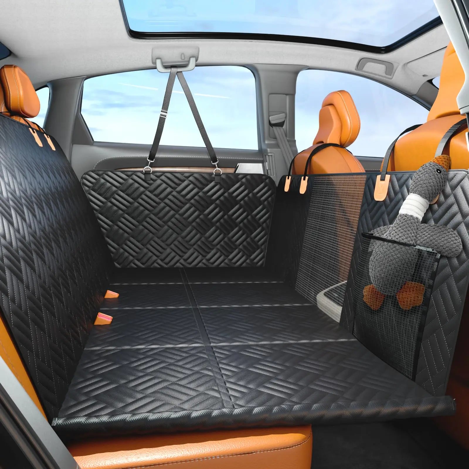 Car Rear Seat Dog Seat Cover, Hard Bottom Rear Seat Extender, Load-Bearing 400 Pounds,