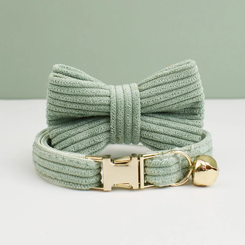 Corduroy Cat Collar with Name Plate Bell Bow Tie Personalized