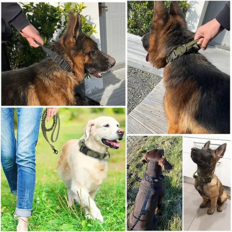 Durable Tactical Dog Collar Leash Set Adjustable Medium Large Dog