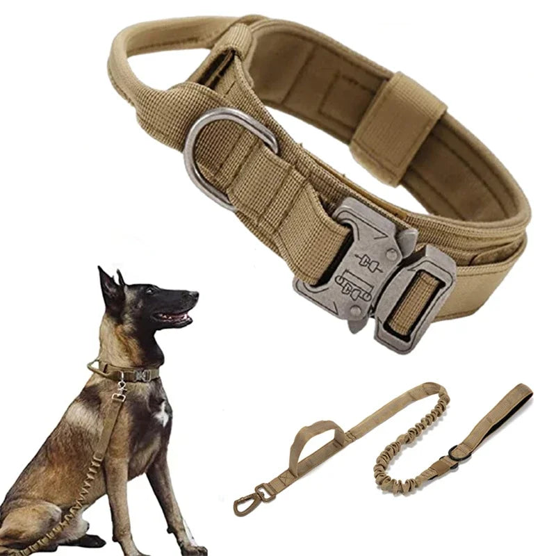 Durable Tactical Dog Collar Leash Set Adjustable Medium Large Dog