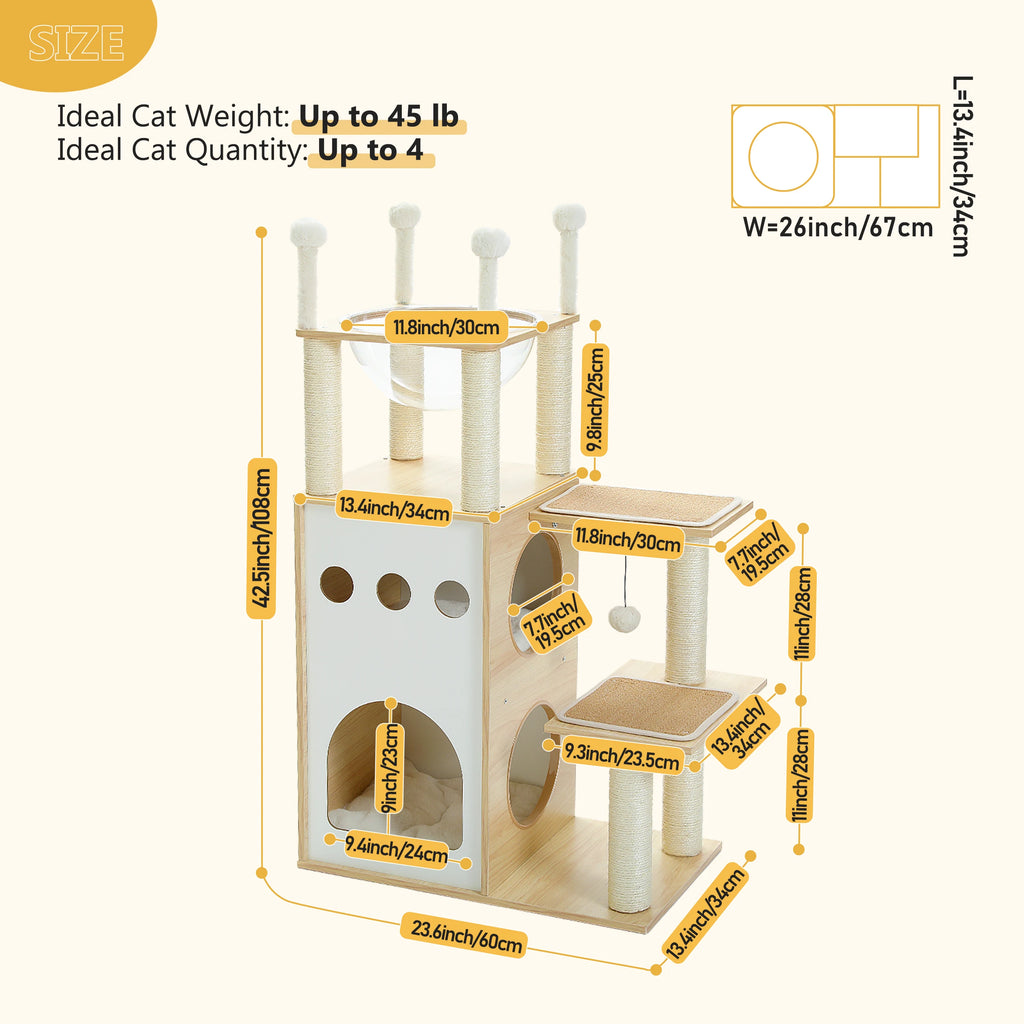 Cat Tower with 2-Floor Condo Cat Furniture with Cat Scratching Posts Capsule Nest and Dangling Balls