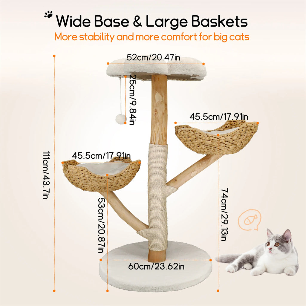 Modern Cat Tree Activity Tower with Plush Cushion and Toy Ball Sisal Scratching Post