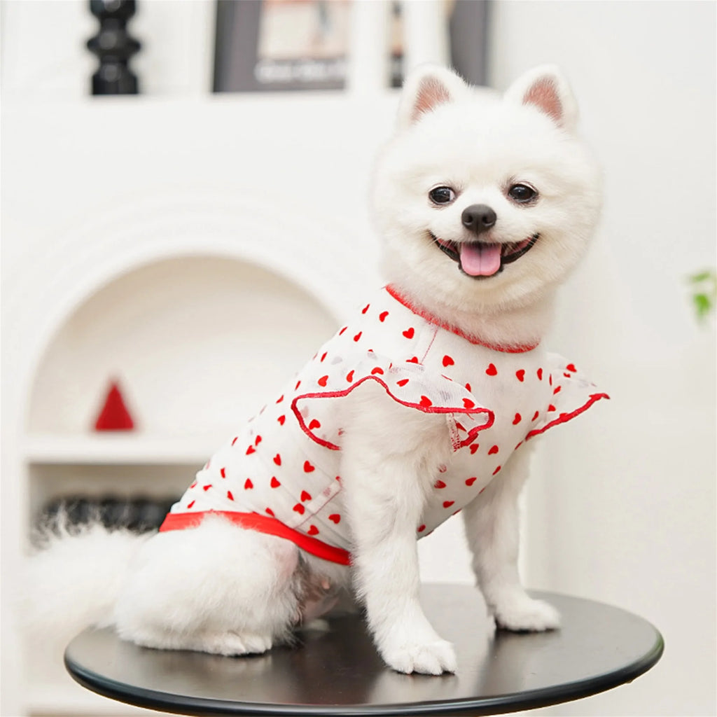Adorable Puppy Tank Top with Polka Dot Pattern and Ruffle Sleeves for Small Breeds