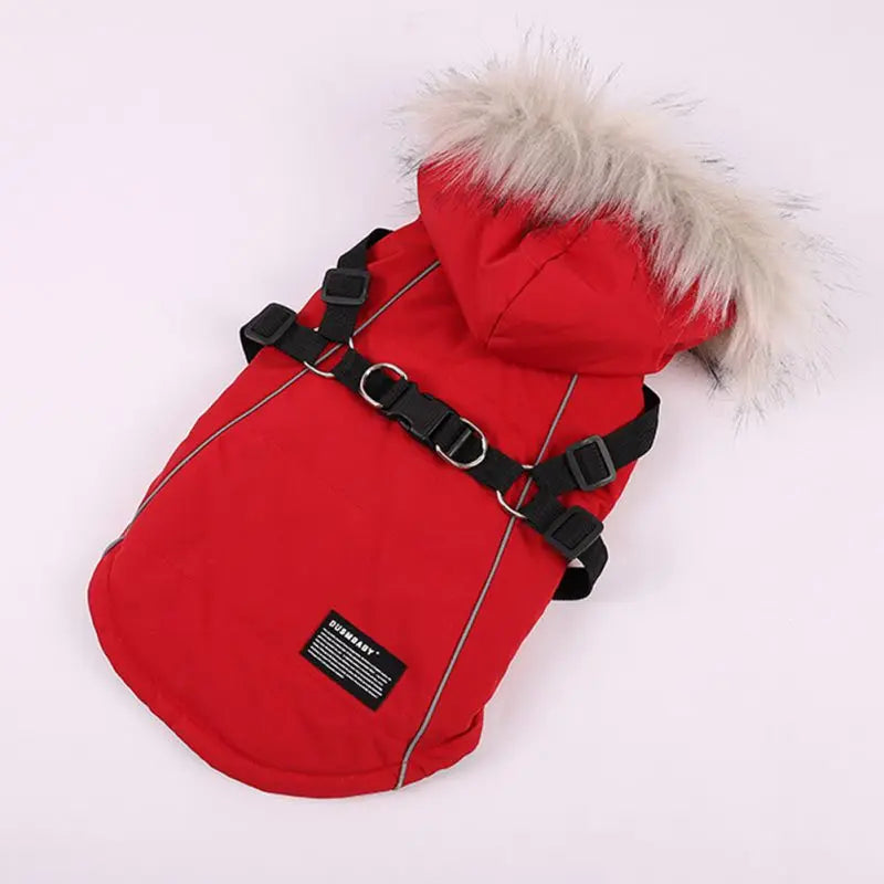 Winter Dog Jacket With Harness Warm Clothes Waterproof Hooded Coat