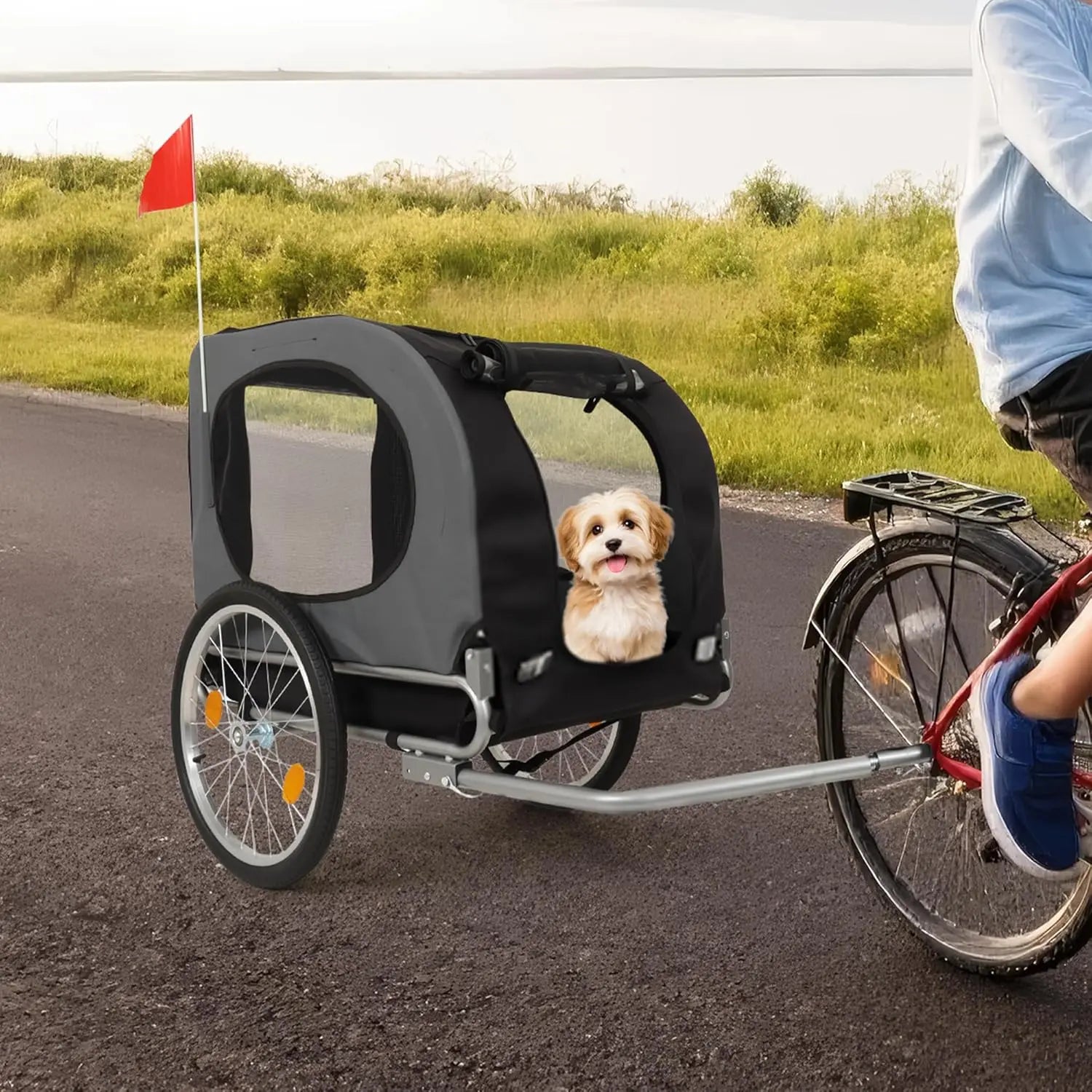 Steel Dog Bike Trailer Folding Pet Cart Bicycle Carrier Max 40kg