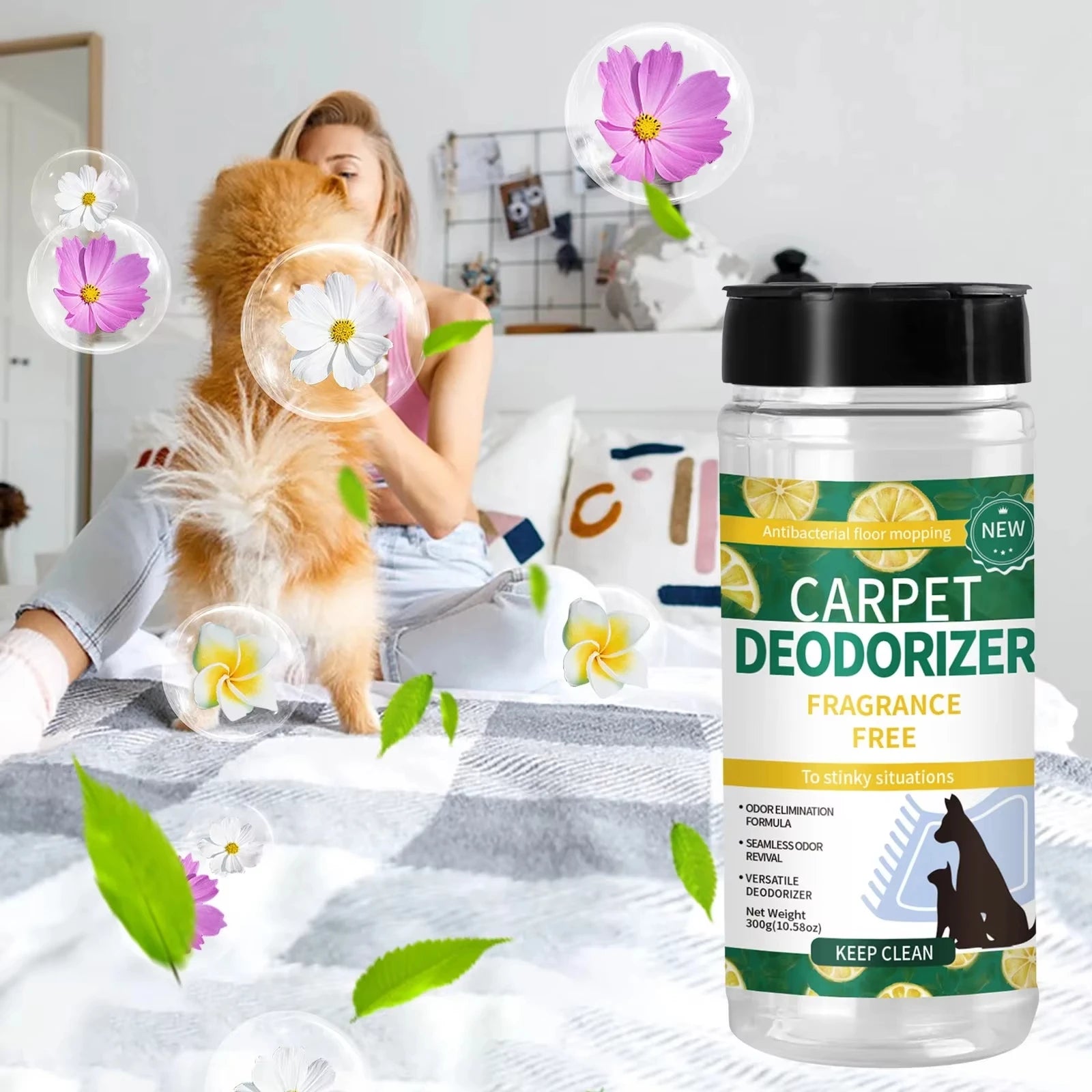 Carpet Deodorizing Powder Powerful Pet Smell Eliminator Urine Odor Dust Remover