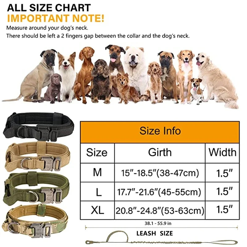 Durable Tactical Dog Collar Leash Set Adjustable Medium Large Dog