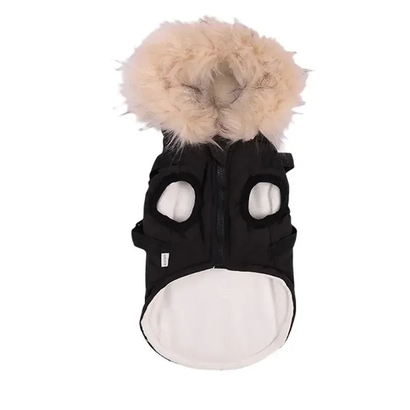 Winter Dog Jacket With Harness Warm Clothes Waterproof Hooded Coat