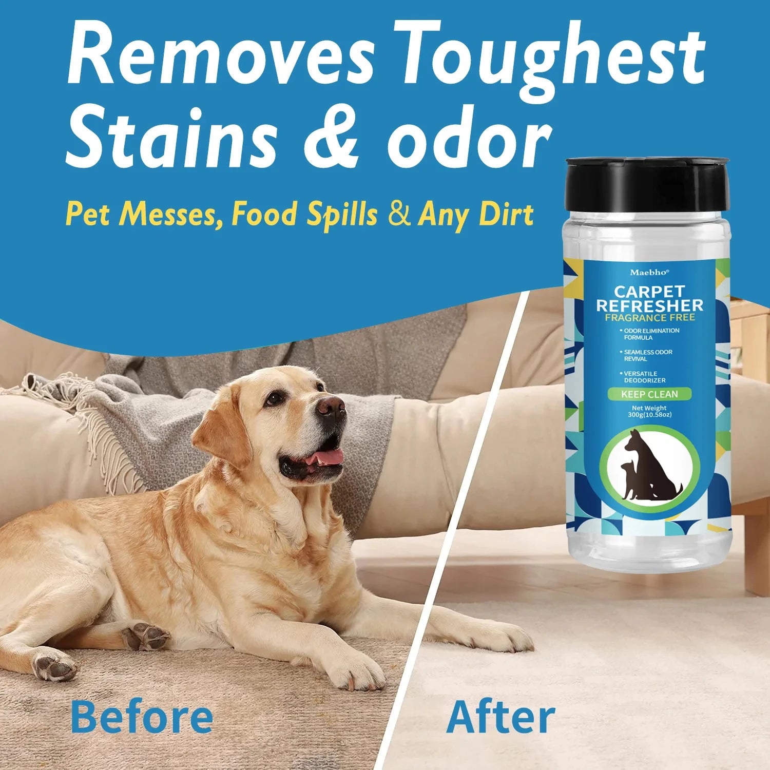 Carpet Deodorizing Powder Powerful Pet Smell Eliminator Urine Odor Dust Remover