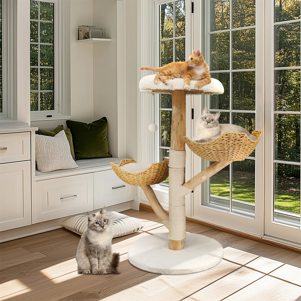 Modern Cat Tree Activity Tower with Plush Cushion and Toy Ball Sisal Scratching Post