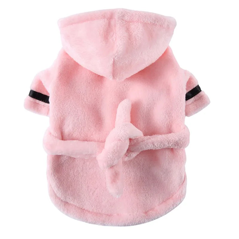 Bathrobe with Hooded Dog Pajamas Bath Drying Towel Clothes