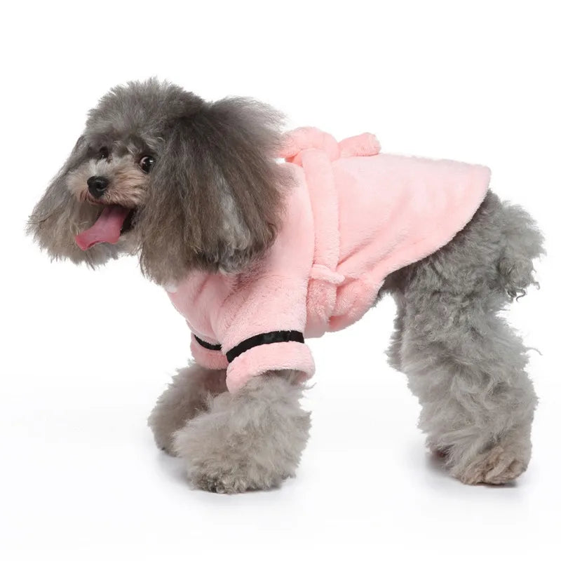 Bathrobe with Hooded Dog Pajamas Bath Drying Towel Clothes