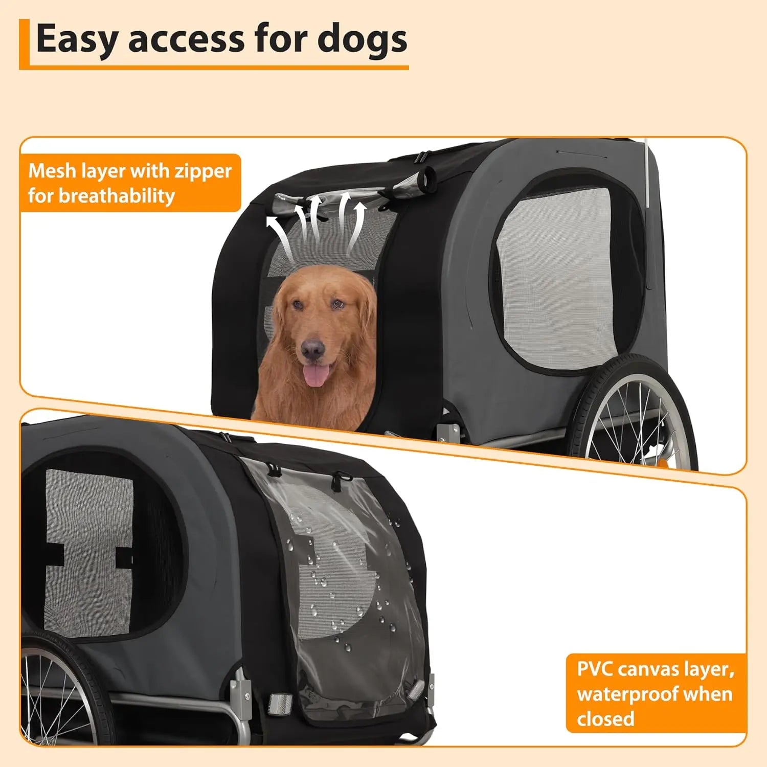 Steel Dog Bike Trailer Folding Pet Cart Bicycle Carrier Max 40kg