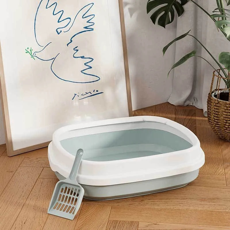 Oval Kitten Litter Box with High Walls - Anti-Scatter Tray for Baby Cats