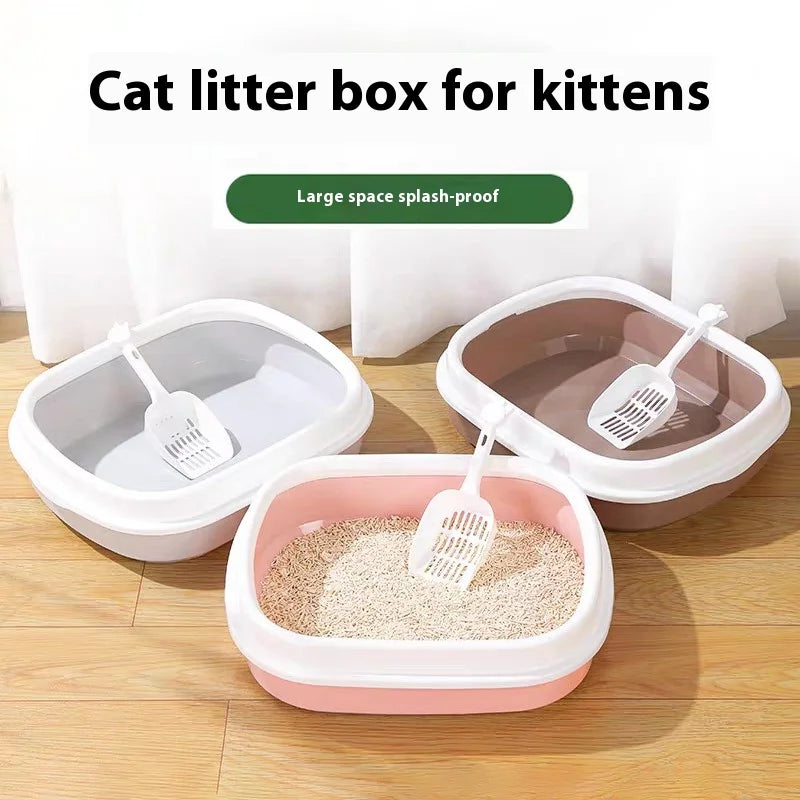 Oval Kitten Litter Box with High Walls - Anti-Scatter Tray for Baby Cats