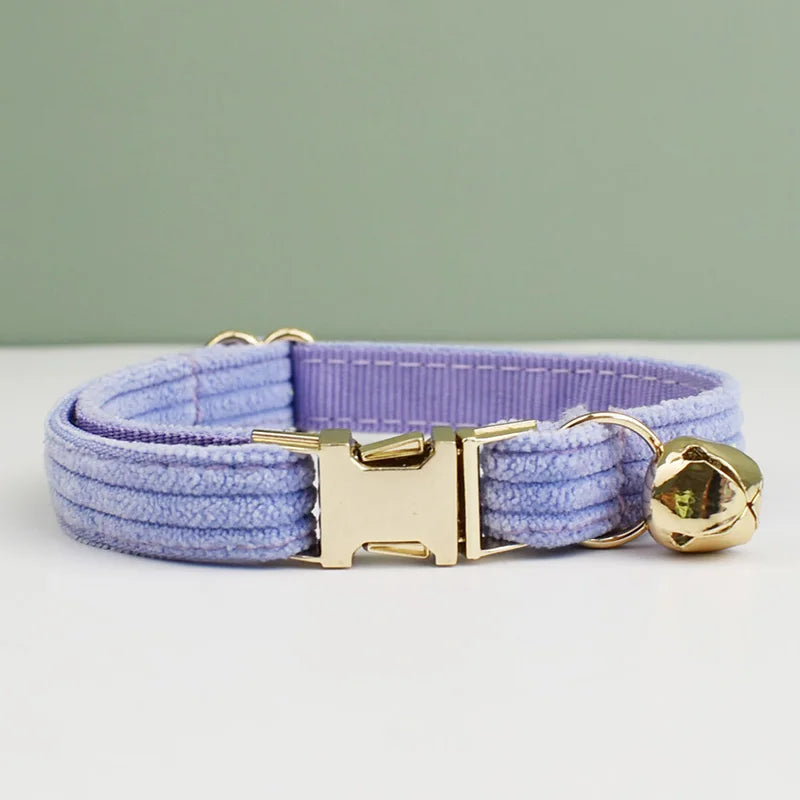 Corduroy Cat Collar with Name Plate Bell Bow Tie Personalized