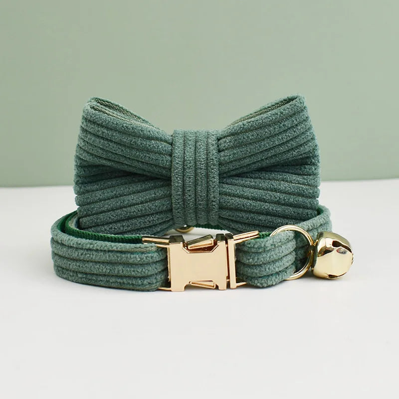 Corduroy Cat Collar with Name Plate Bell Bow Tie Personalized