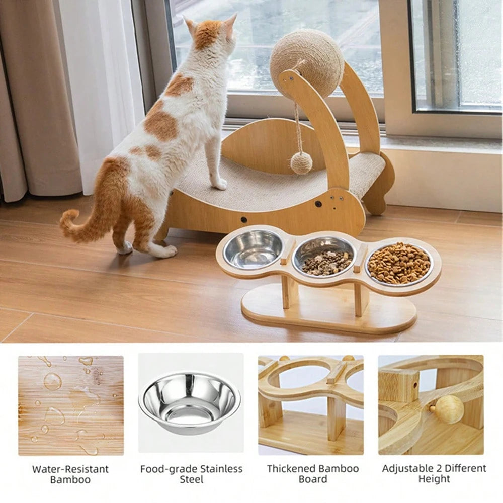 Cat 3 Bowls in 1 Feeder Feeding & Watering Supplies Food Bowl 15-Degree Tilt Raised