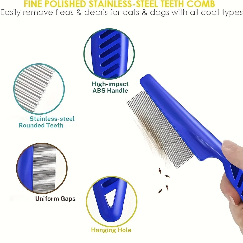 Pack of 4 Flea and Lice Combs, Stainless Steel Rabbit Dog Cat Grooming