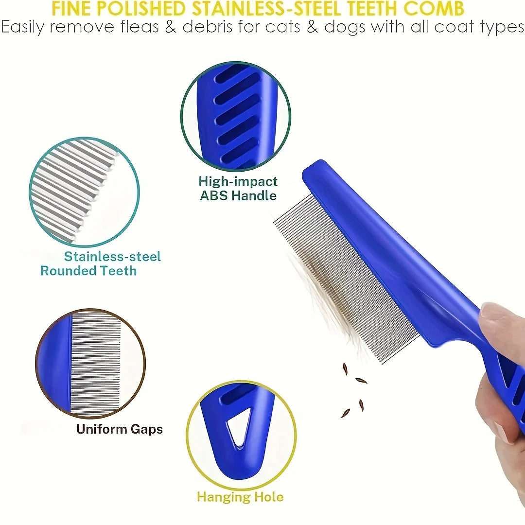 Pack of 4 Flea and Lice Combs, Stainless Steel Rabbit Dog Cat Grooming