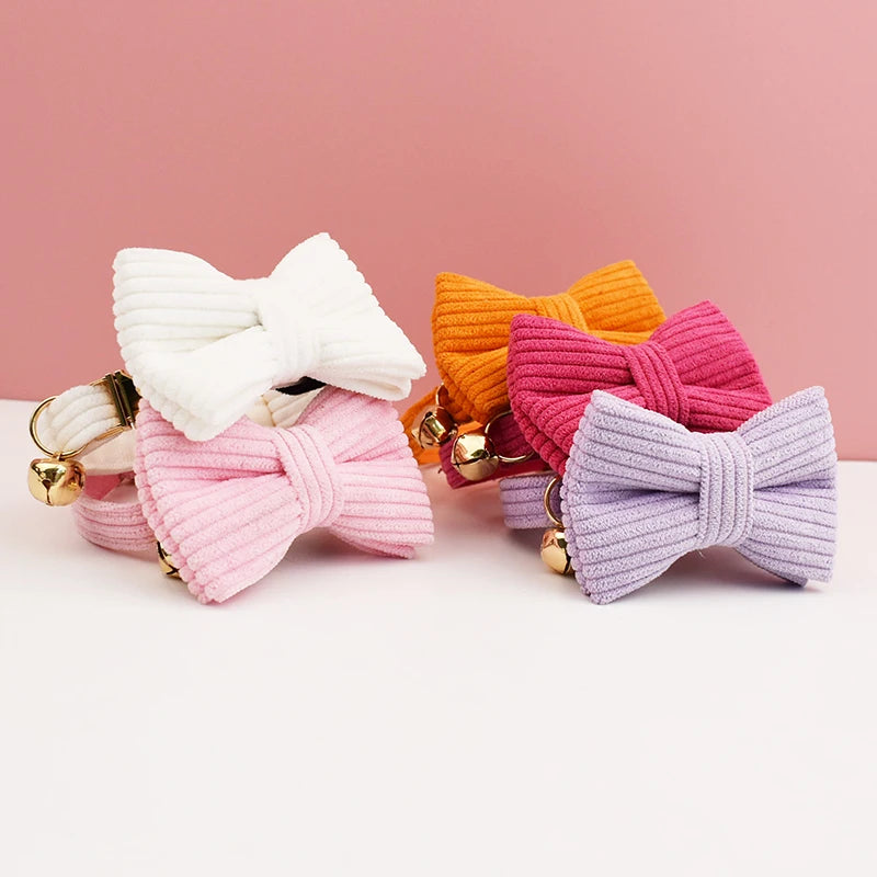 Corduroy Cat Collar with Name Plate Bell Bow Tie Personalized
