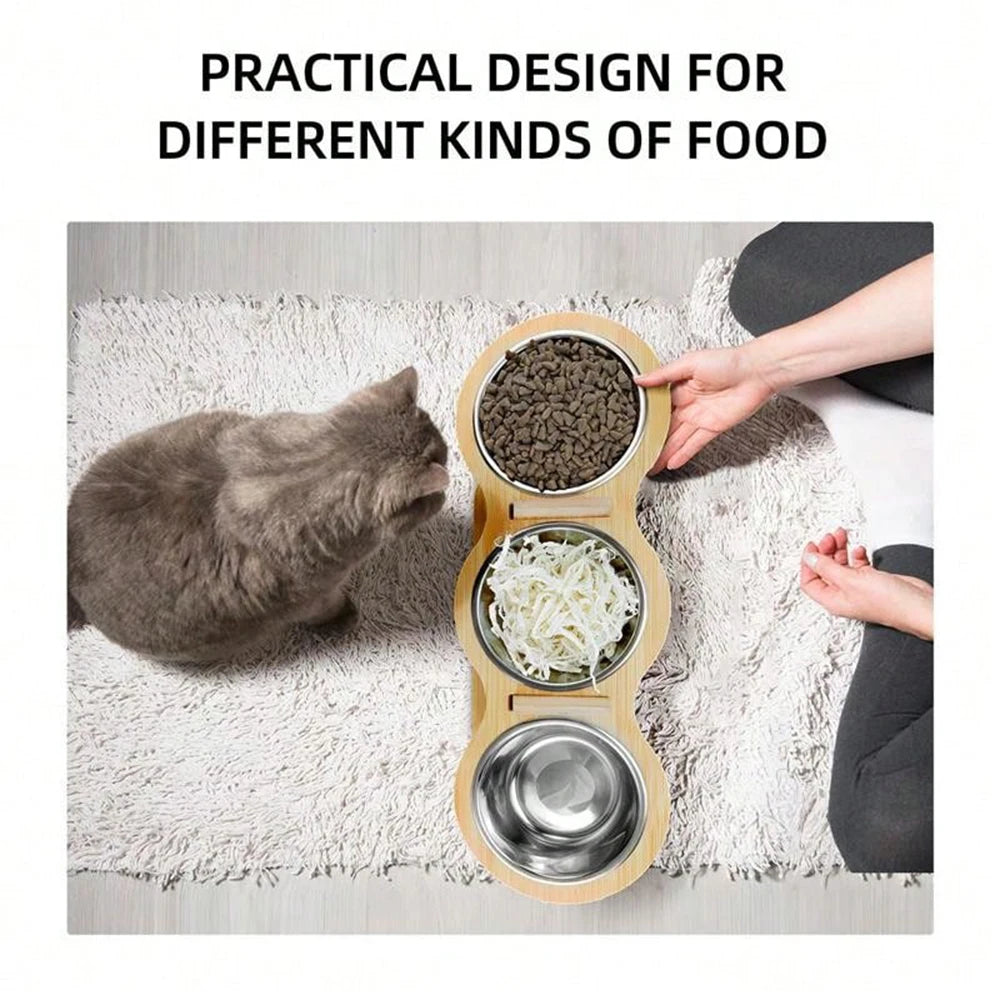 Cat 3 Bowls in 1 Feeder Feeding & Watering Supplies Food Bowl 15-Degree Tilt Raised