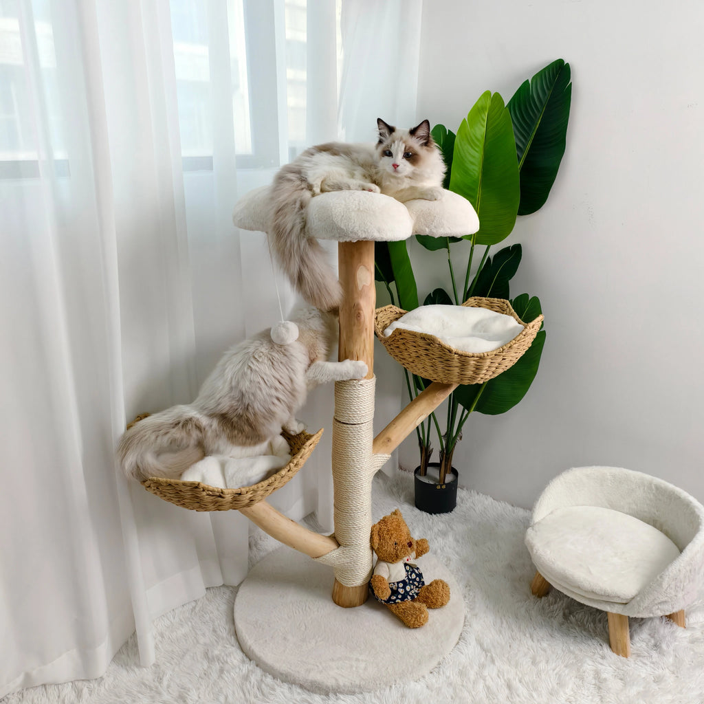 Modern Cat Tree Activity Tower with Plush Cushion and Toy Ball Sisal Scratching Post