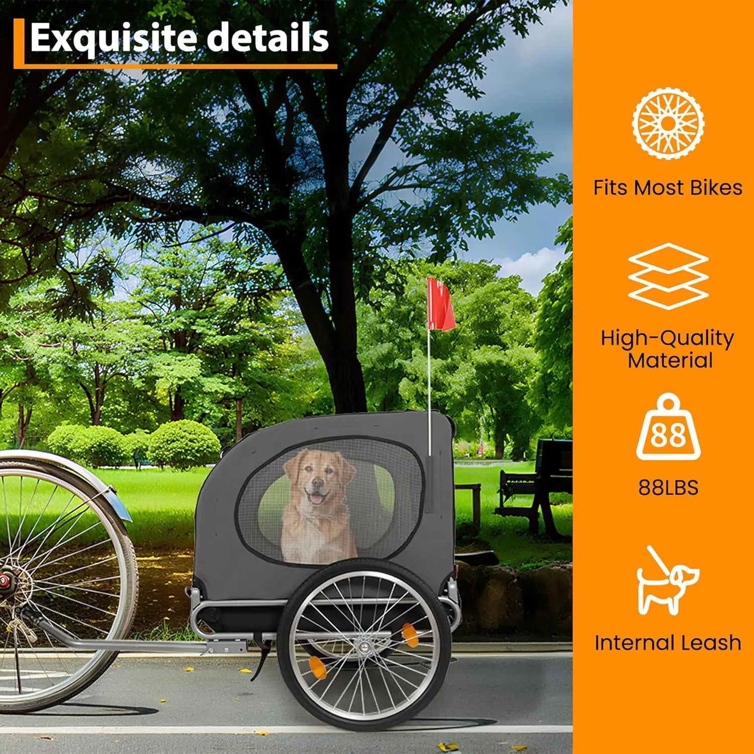 Steel Dog Bike Trailer Folding Pet Cart Bicycle Carrier Max 40kg