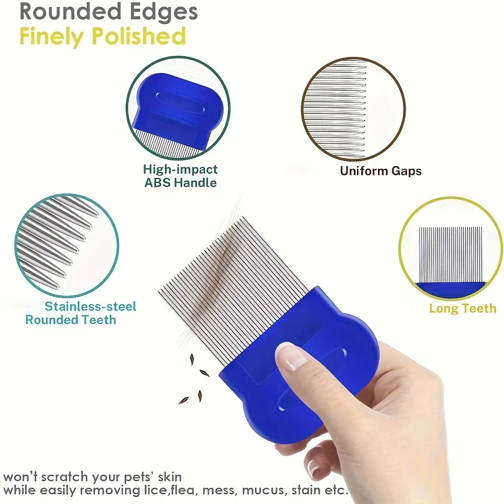 Pack of 4 Flea and Lice Combs, Stainless Steel Rabbit Dog Cat Grooming
