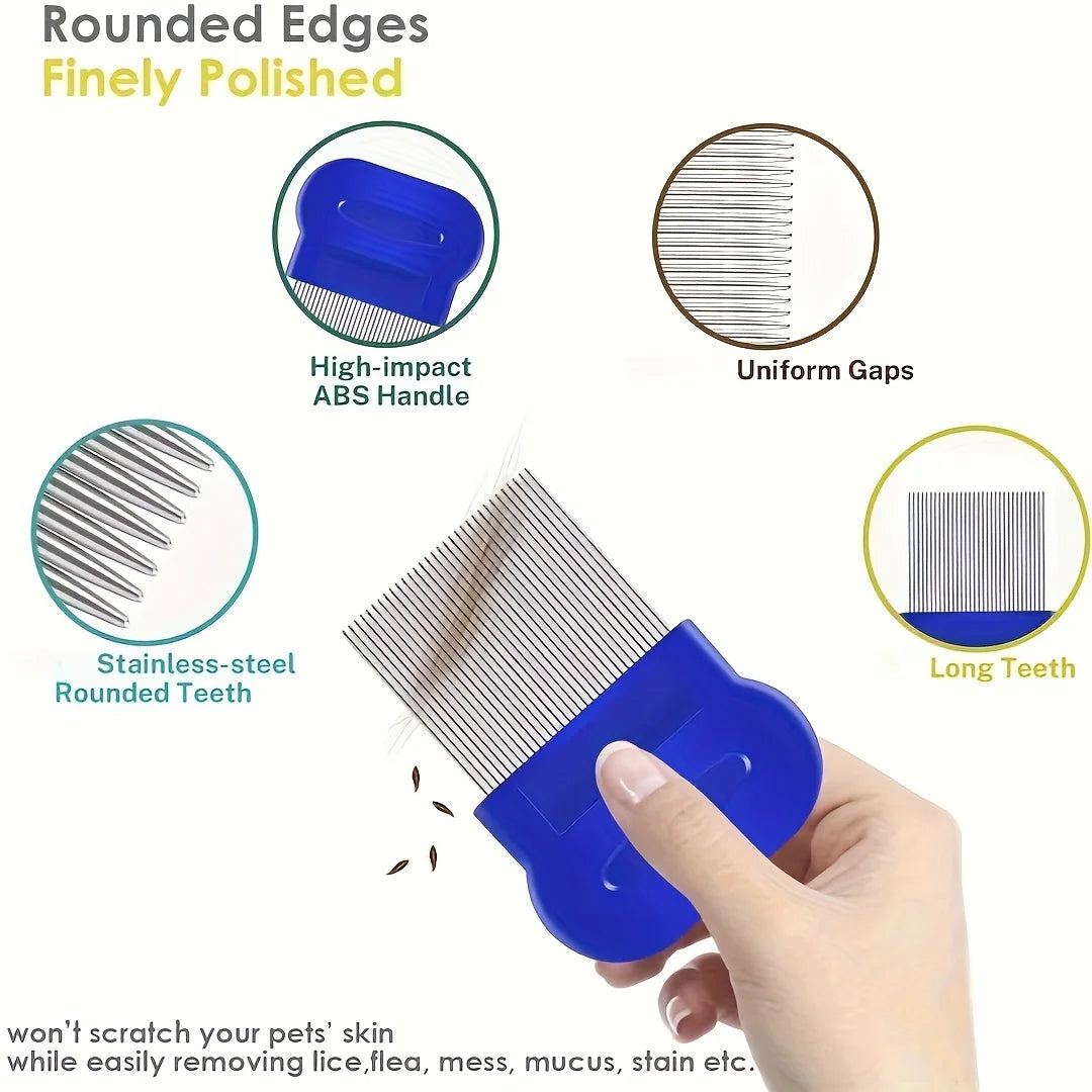 Pack of 4 Flea and Lice Combs, Stainless Steel Rabbit Dog Cat Grooming