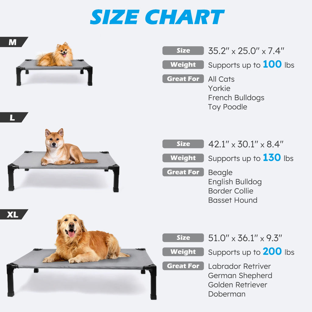 Cooling Raised Pet Cot with Chew Proof Washable Breathable Mesh and Metal Frame,