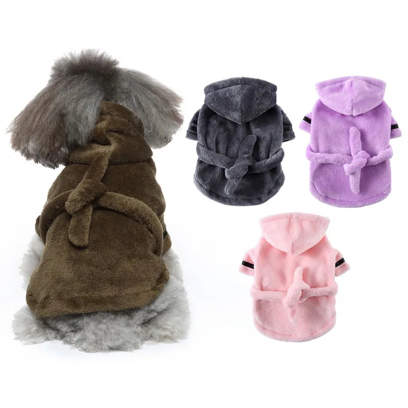 Bathrobe with Hooded Dog Pajamas Bath Drying Towel Clothes