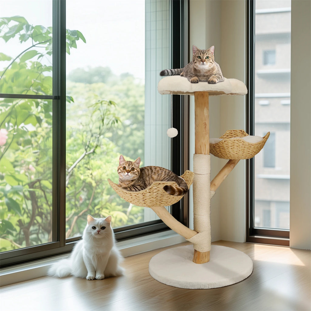 Modern Cat Tree Activity Tower with Plush Cushion and Toy Ball Sisal Scratching Post