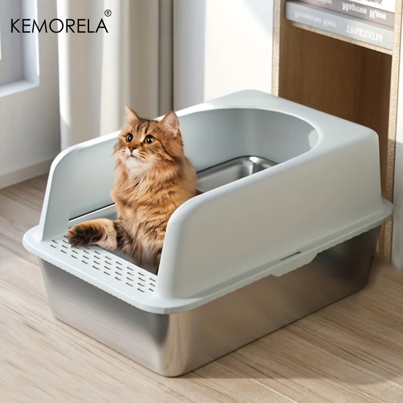 XL 60/50CM Stainless Steel Litter Box With Lid For Large and Small Cats