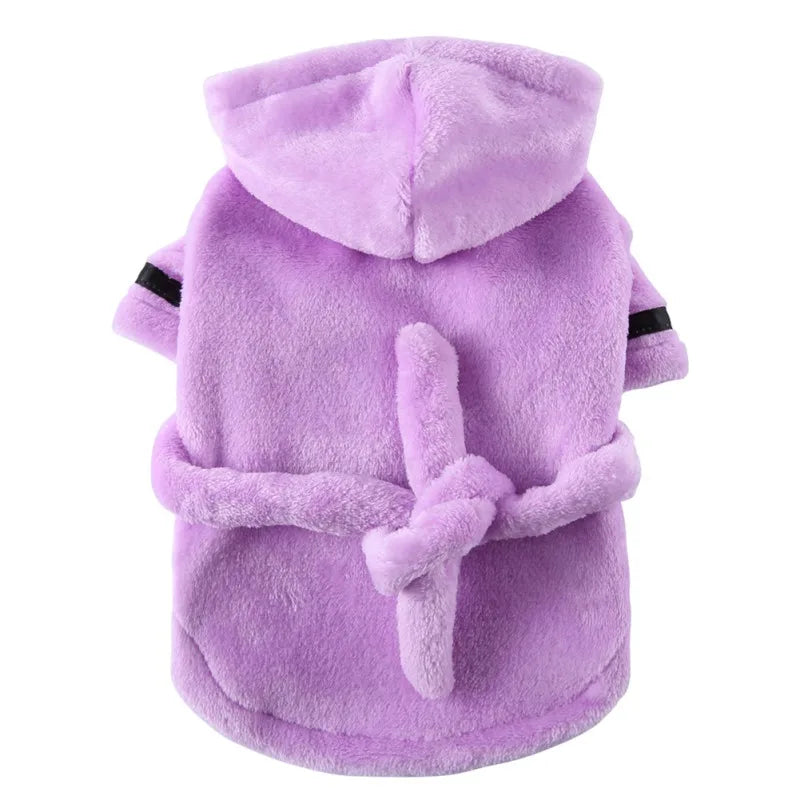 Bathrobe with Hooded Dog Pajamas Bath Drying Towel Clothes
