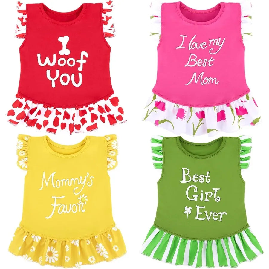 4 Pieces Colorful Flower Dresses for Small Female Dogs Fashionable Apparel