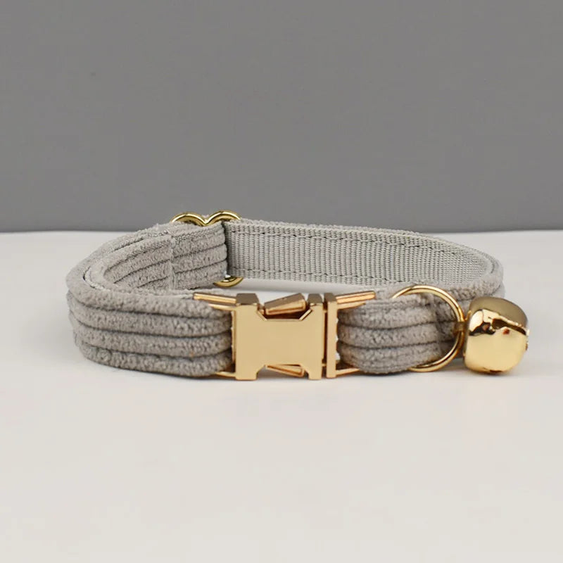 Corduroy Cat Collar with Name Plate Bell Bow Tie Personalized