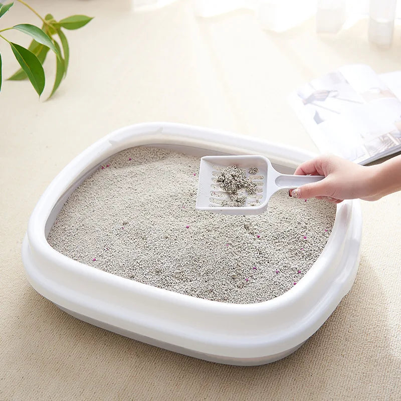 Oval Kitten Litter Box with High Walls - Anti-Scatter Tray for Baby Cats