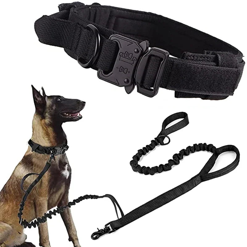 Durable Tactical Dog Collar Leash Set Adjustable Medium Large Dog