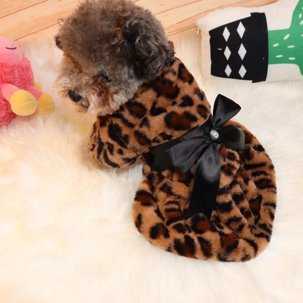 Winter Autumn  Fleece Warm Rainbow Candy Plush and leopard Print Dress