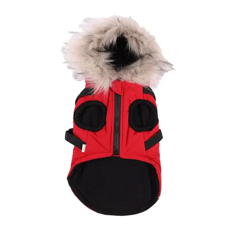 Winter Dog Jacket With Harness Warm Clothes Waterproof Hooded Coat