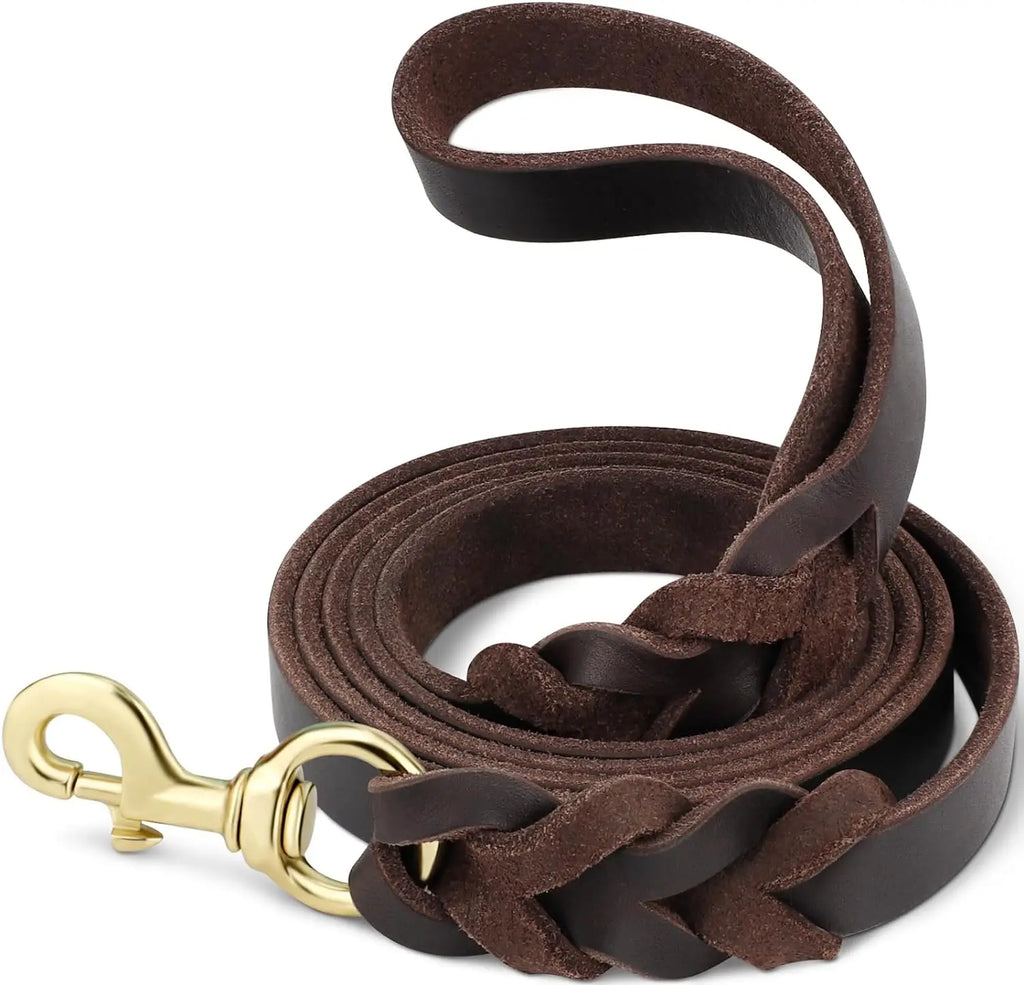 Leather Dog Leash, Heavy Duty Genuine Leather Braided Dog Leashes