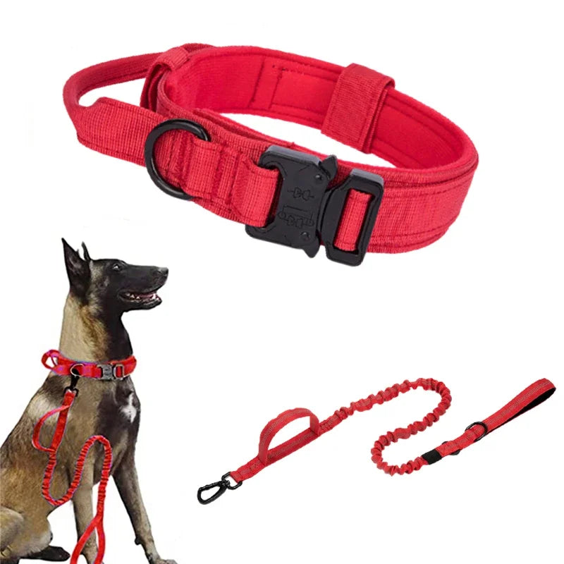 Durable Tactical Dog Collar Leash Set Adjustable Medium Large Dog