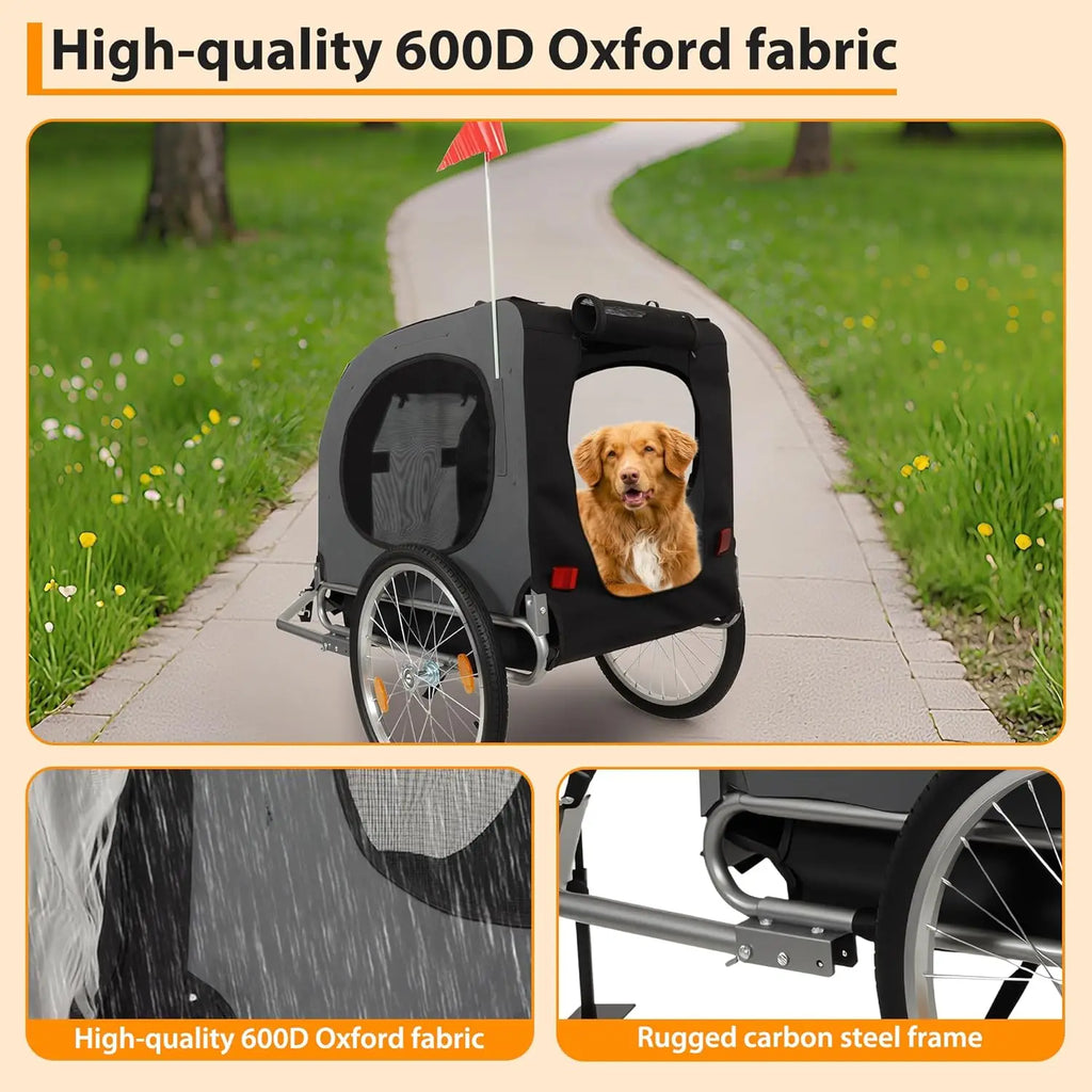 Steel Dog Bike Trailer Folding Pet Cart Bicycle Carrier Max 40kg