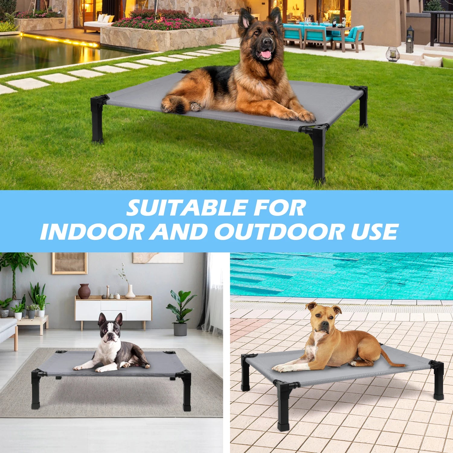 Cooling Raised Pet Cot with Chew Proof Washable Breathable Mesh and Metal Frame,