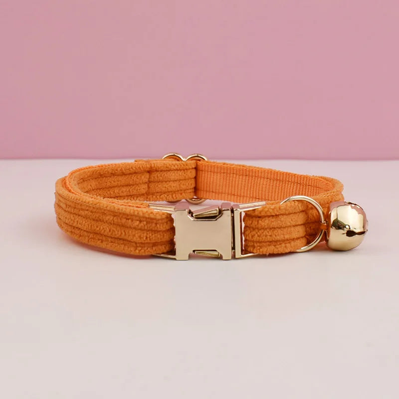 Corduroy Cat Collar with Name Plate Bell Bow Tie Personalized